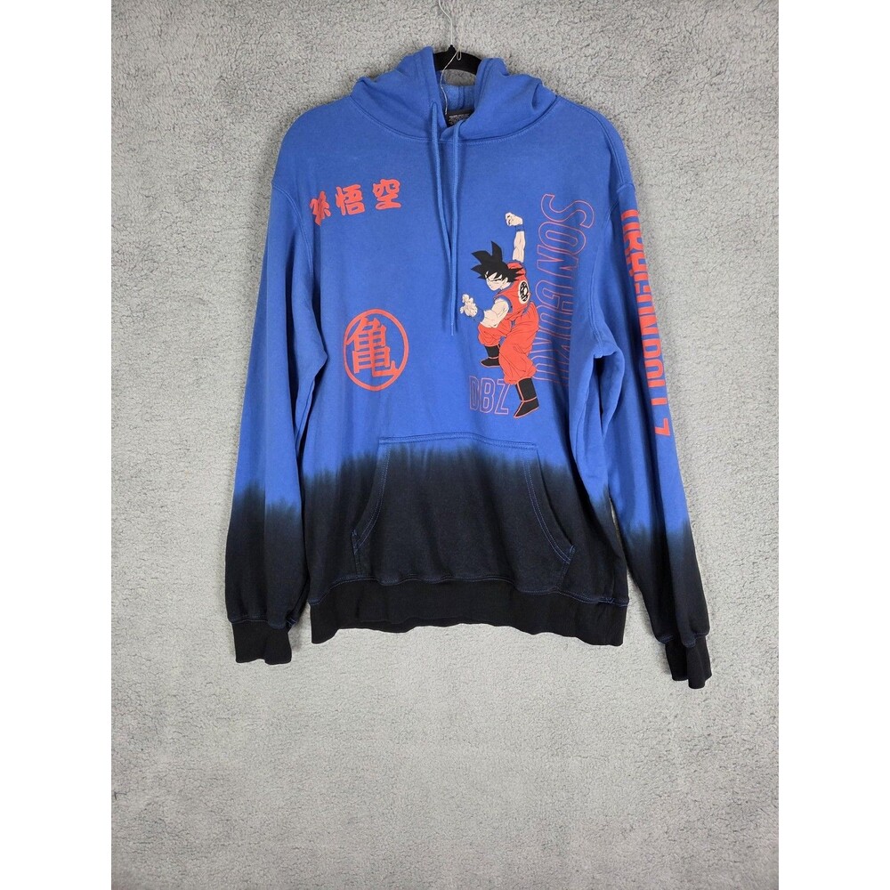 Dragon Ball Z Hoodie Mens L Blue‎ Black Son Goku Graphic Pullover Anime Grunge